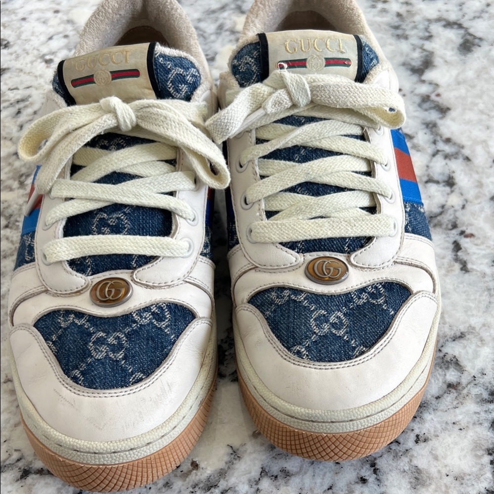 Gucci Screener white and blue denim